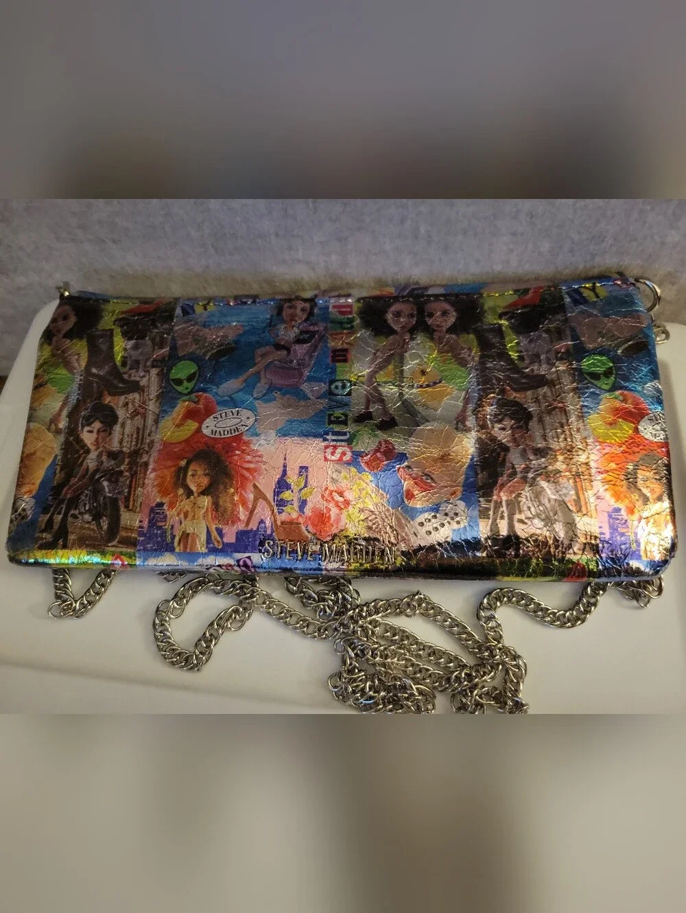 Steve Madden Comic Print Crossbody Clutch Bag Metallic Multicolor